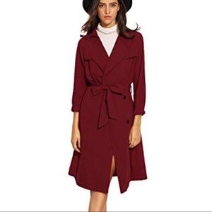 DARK RED LONG DUSTER TRENCH COAT